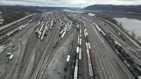 Drone View of a Train Yard Stock Footage 274749245