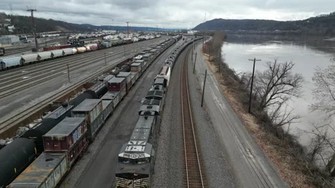 Drone View of a Train Yard Stock Footage 274749586