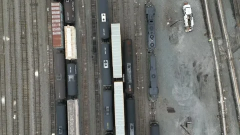 Drone View of a Train Yard Stock Footage 274749590