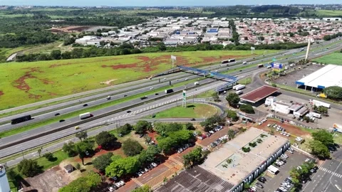 Drone View of Transportation Corridor Through Green Countryside Stock Footage 326018696