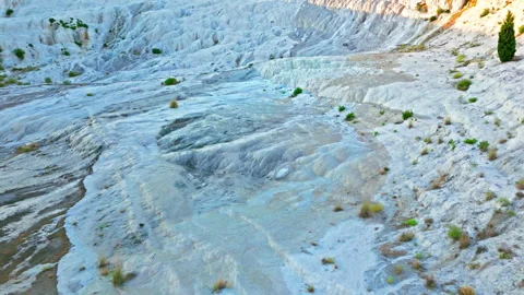 Drone view of Travertines of Pamukkale, Turkey. Stock Footage 335156445