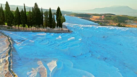 Drone view of Travertines of Pamukkale, Turkey. Stock Footage 335156804