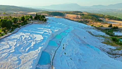 Drone view of Travertines of Pamukkale, Turkey. Stock Footage 335157060