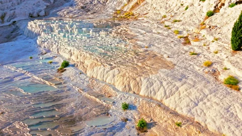 Drone view of Travertines of Pamukkale, Turkey. Stock Footage 335157304