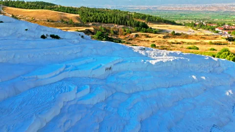 Drone view of Travertines of Pamukkale, Turkey. Stock Footage 335157497