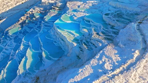 Drone view of Travertines of Pamukkale, Turkey. Stock Footage 335157615