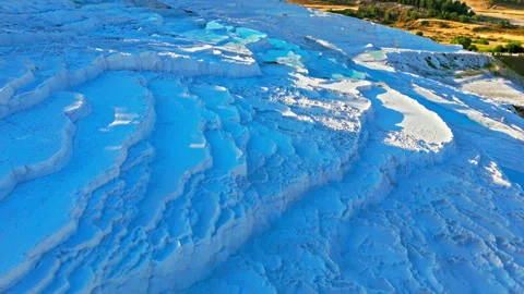 Drone view of Travertines of Pamukkale, Turkey. Stock Footage 335157657