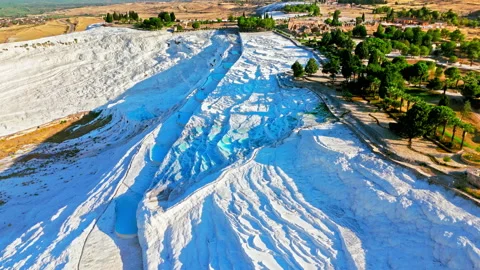 Drone view of Travertines of Pamukkale, Turkey. Stock Footage 335157904