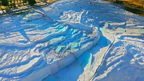 Drone view of Travertines of Pamukkale, Turkey. Stock Footage 335158284