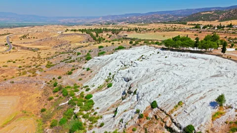 Drone view of Travertines of Pamukkale, Turkey. Stock Footage 335158937