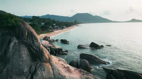 Drone view, tropical beach on an exotic tropical island, Cinematic shot drone Stock Footage 240459012