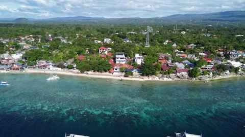Drone view of tropical seaside and coastline in Panagsama Moalboal Philippin Stock Footage 334635166
