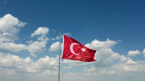 Drone view of turkish flag waving in forest and cloudy sky Stock Footage 232328304