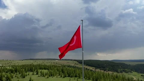 Drone view of turkish flag waving in forest and cloudy sky Stock-Footage 232328468