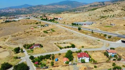 Drone view of Turkish landscape and highway with car traffic along mountains. Stock Footage 252527063