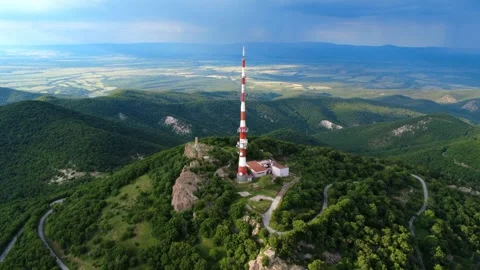 Drone view of the TV tower on Peak Sheynovets , Bulgaria. Stock Footage 311014693