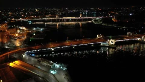 Drone view of two bridges at night Stock Footage 147127425