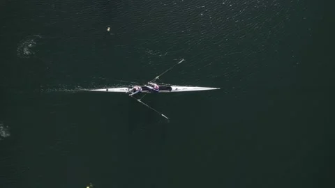 Drone view of two man rowing sport boat Stock Footage 230307560