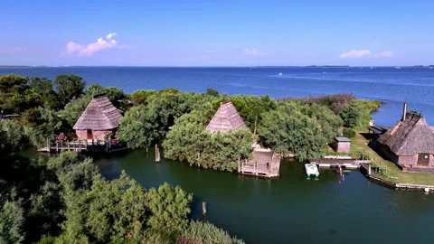Drone view of typical casoni in the marano' s lagoon 스톡 동영상 263383541