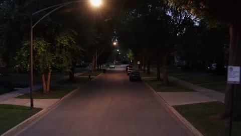 Drone View of a Typical US Street in the Suburbs POV View - Dolly Shot Stock Footage 159137813