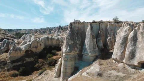 Drone view on Uchisar castle valley, Goreme, Capadoccia, Turkey Stock Footage 248970940