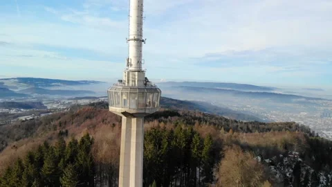 Drone view from Uetliberg with concrete tower, Zurich City and canton Aarga.. Stock Footage 231232645