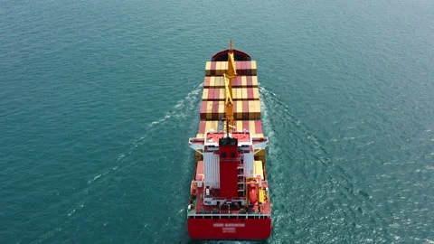 Drone view: ultra large freight ship full of containers sailing in sea Stock-Footage 201530954