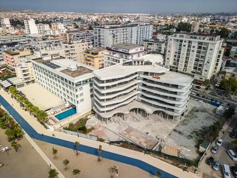 Drone View of Unfinished Hotel Construction near Vivas Hotel Durres Stock Photos