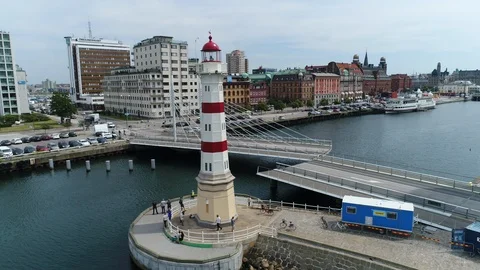 Drone view of University Bridge opening in Malmo, Sweden Video stock 111634692
