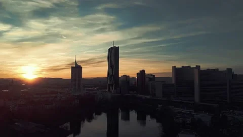 Drone View of UNO &amp; DC Tower business ariel Vienna Austria (Updated 2023) Stock Footage 235392386