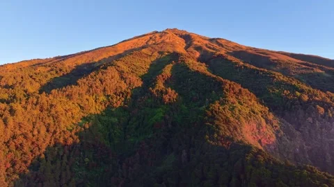 Drone view of an untouched forested peak, natural mountain wilderness bathed in Stock Footage 341925365
