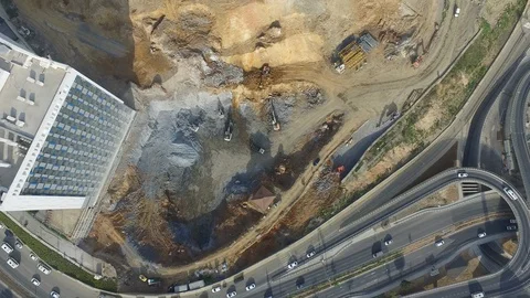 Drone view of an urban construction site with machinery equipment Stock Footage 129065165