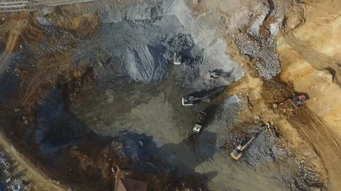 Drone view of an urban construction site with machinery equipment Stock Footage 129068944