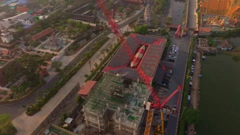 Drone view of urban development site with steel framework, Thailand Stock Footage 304374074