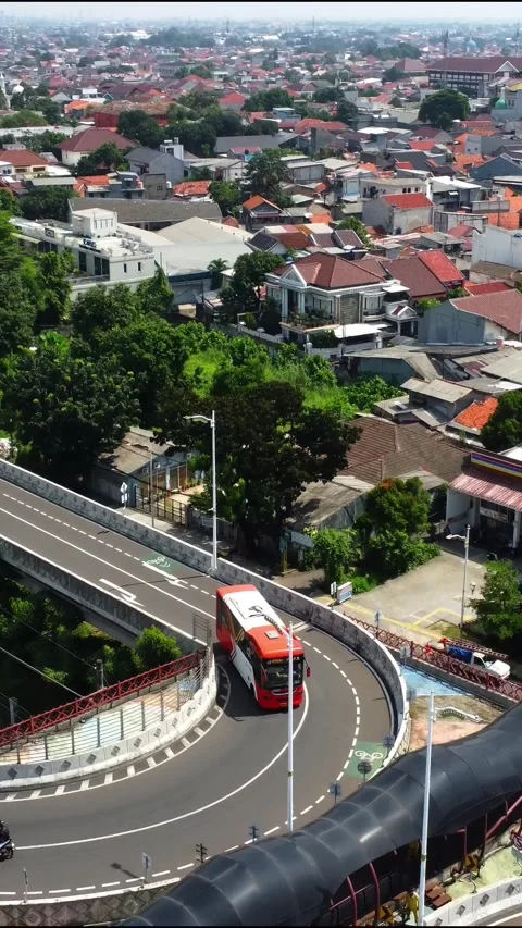 Drone view of vehicles passing over a double flyover Stock Footage 324181055
