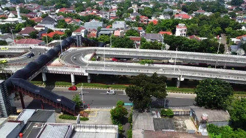 Drone view of vehicles passing over a double flyover Stock Footage 324193848