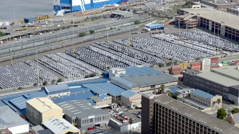 Drone view of vehicles stored at Durban Harbour Stock-Footage 340562726