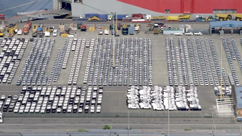 Drone view of vehicles stored at Durban Harbour Stock Footage 340562804