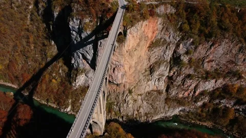 Drone view on very high bridge above huge canyon - Epic View Video stock 231429251