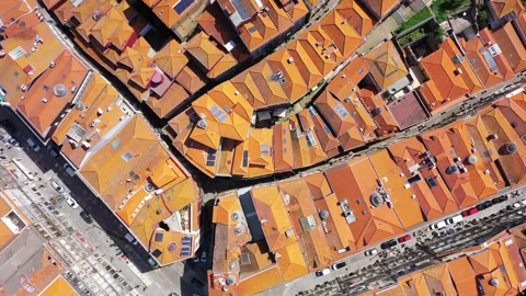 A drone view of a view over the old city in Porto, Portugal Stock Footage 243161359