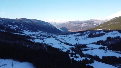 Drone View of a Vikøyri in Vik i Sogn, Norway. Aerial view with blue sky Stock Footage 234512188