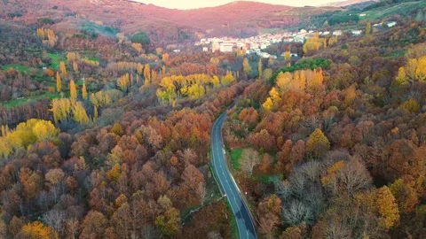 Drone view of the village called La Garganta and its landscapes in Cceres, .. Video stock 256291395