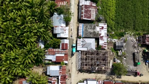Drone View of Village Road Construction with Concrete Mixer in Rural Road Stock Footage 326093710