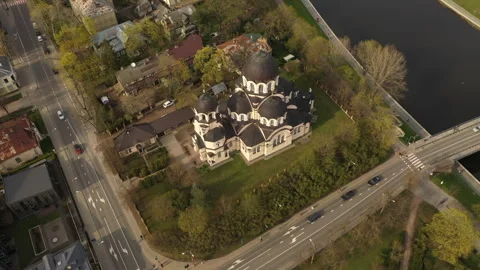 Drone view, Vilnius, Lithuania, orthodox church, Néris Vidéo 273063288