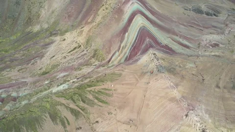 Drone view of Vinicunca in Cusco, Peru with an elevation of over 17,000 ft Stock Footage 256808807