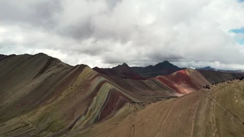 Drone view of Vinicunca in Cusco, Peru with an elevation of over 17,000 ft Stock Footage 256808856