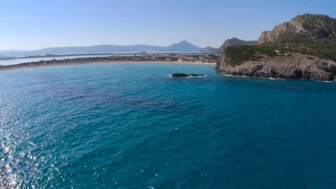 Drone View of Voidokilia Bay and Snorkeler in Greece Stock Footage 335896762
