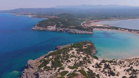 Drone View of Voidokilia Beach and Turquoise Ionian Sea, Greece Stock Footage 343733971