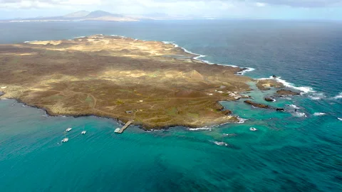 Drone view of volcanic Lobos Island. Stock Footage 285355765