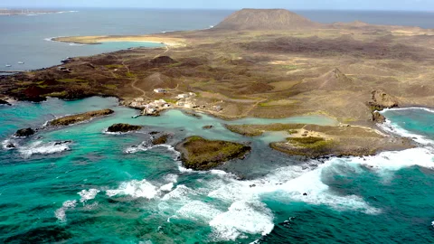 Drone view of volcanic Lobos Island. Stock Footage 285357575